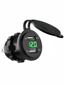 Розетка питания на 2 USB гнезда12-24В круглая TDS TS-CAU49 Зеленая